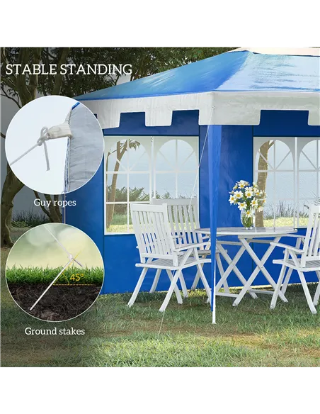 Outsunny 3 x 4 m Garden Gazebo Shelter Marquee Party Tent with 2 Sidewalls for Patio Yard Outdoor, Blue