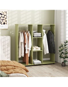 HOMCOM Open Wardrobe Double Mobile Storage Shelves Organizer W/6 Wheels-Green 2