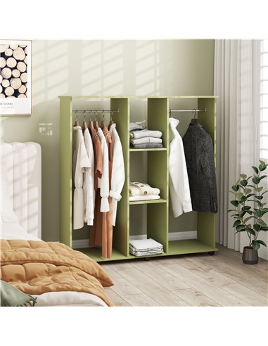HOMCOM Open Wardrobe Double Mobile Storage Shelves Organizer W/6 Wheels-Green