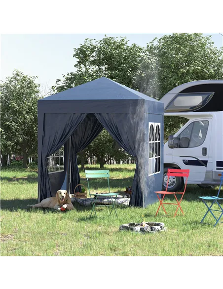 Outsunny 2 x 2 m Garden Pop Up Gazebo, Wedding Party Tent Marquee, Water Resistant Awning Canopy with Sidewalls, Windows, Carry 