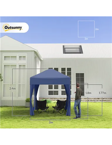 Outsunny 2 x 2 m Garden Pop Up Gazebo, Wedding Party Tent Marquee, Water Resistant Awning Canopy with Sidewalls, Windows, Carry 