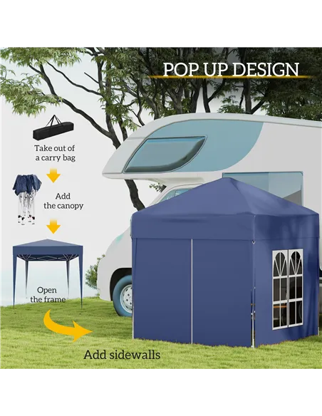 Outsunny 2 x 2 m Garden Pop Up Gazebo, Wedding Party Tent Marquee, Water Resistant Awning Canopy with Sidewalls, Windows, Carry 