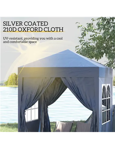 Outsunny 2 x 2 m Garden Pop Up Gazebo, Wedding Party Tent Marquee, Water Resistant Awning Canopy with Sidewalls, Windows, Carry 