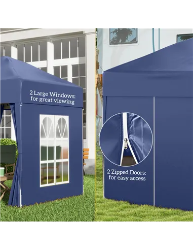 Outsunny 2 x 2 m Garden Pop Up Gazebo, Wedding Party Tent Marquee, Water Resistant Awning Canopy with Sidewalls, Windows, Carry 