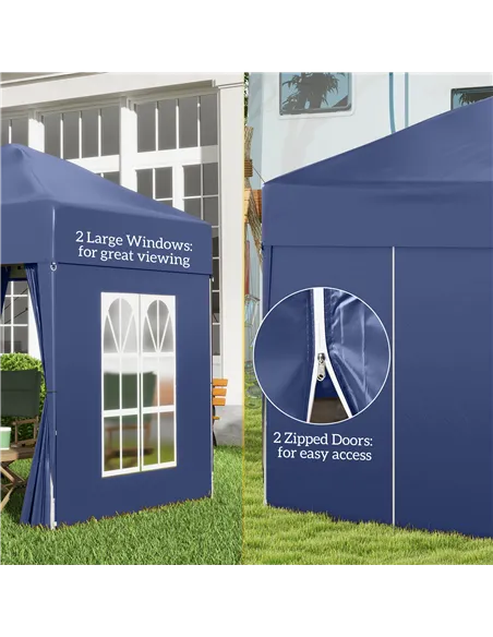 Outsunny 2 x 2 m Garden Pop Up Gazebo, Wedding Party Tent Marquee, Water Resistant Awning Canopy with Sidewalls, Windows, Carry 