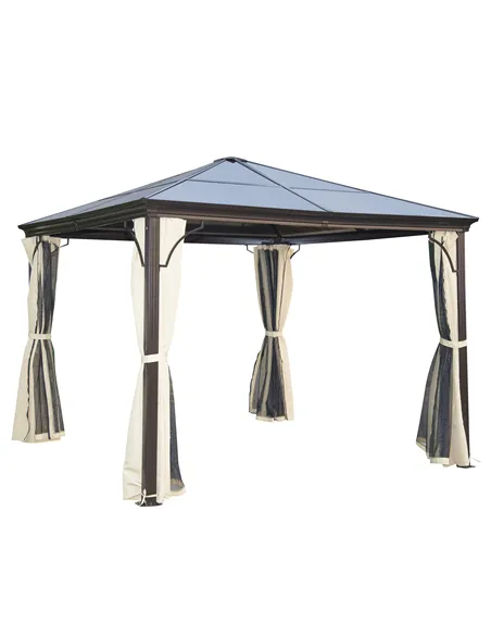 Outsunny 3x3 m Gazebo W/Mosquito Net-Brown/Black/Beige