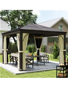 Outsunny 3x3 m Gazebo W/Mosquito Net-Brown/Black/Beige 2