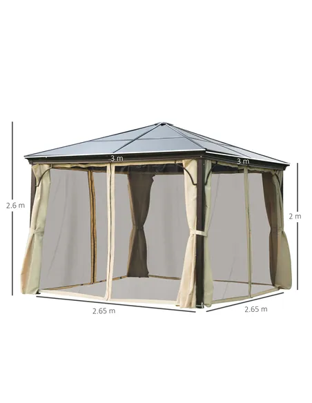 Outsunny 3x3 m Gazebo W/Mosquito Net-Brown/Black/Beige