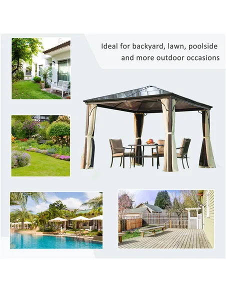 Outsunny 3x3 m Gazebo W/Mosquito Net-Brown/Black/Beige