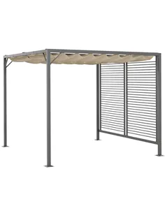 Outsunny 3 x 2.8m Metal Pergola, with Retractable Fabric Roof - Beige