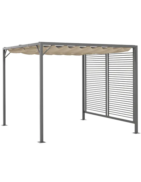 Outsunny 3 x 2.8m Metal Pergola, with Retractable Fabric Roof - Beige