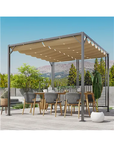 Outsunny 3 x 2.8m Metal Pergola, with Retractable Fabric Roof - Beige