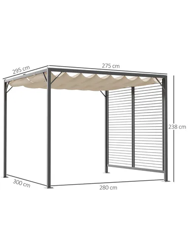 Outsunny 3 x 2.8m Metal Pergola, with Retractable Fabric Roof - Beige