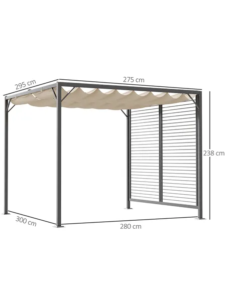Outsunny 3 x 2.8m Metal Pergola, with Retractable Fabric Roof - Beige