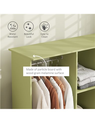 HOMCOM Open Wardrobe Double Mobile Storage Shelves Organizer W/6 Wheels-Green