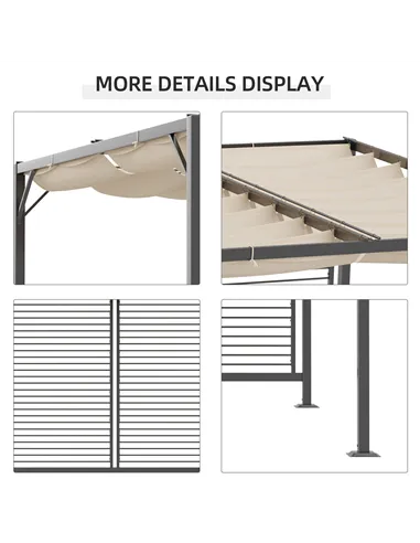 Outsunny 3 x 2.8m Metal Pergola, with Retractable Fabric Roof - Beige