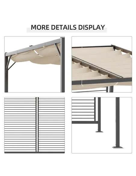 Outsunny 3 x 2.8m Metal Pergola, with Retractable Fabric Roof - Beige