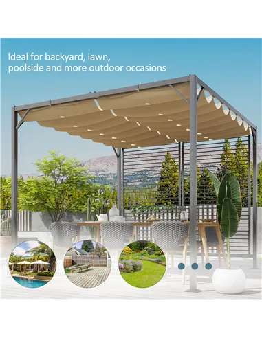 Outsunny 3 x 2.8m Metal Pergola, with Retractable Fabric Roof - Beige