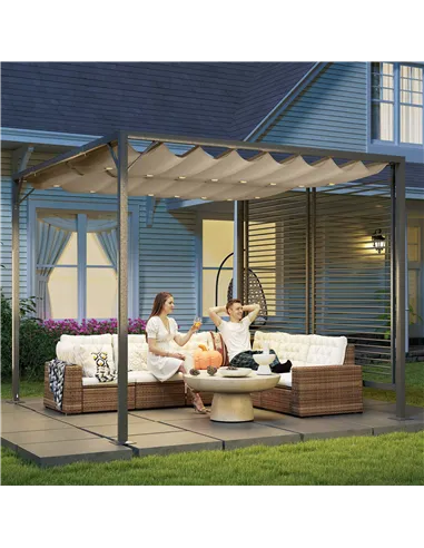 Outsunny 3 x 2.8m Metal Pergola, with Retractable Fabric Roof - Beige