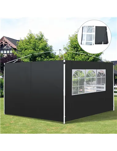 Outsunny 3 Meters Gazebo Replaceable Exchangeable Side Panel Wall Panels Walls With Window, Black