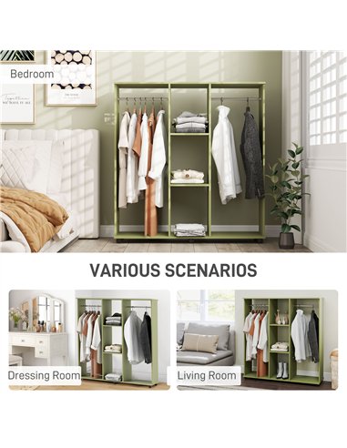 HOMCOM Open Wardrobe Double Mobile Storage Shelves Organizer W/6 Wheels-Green