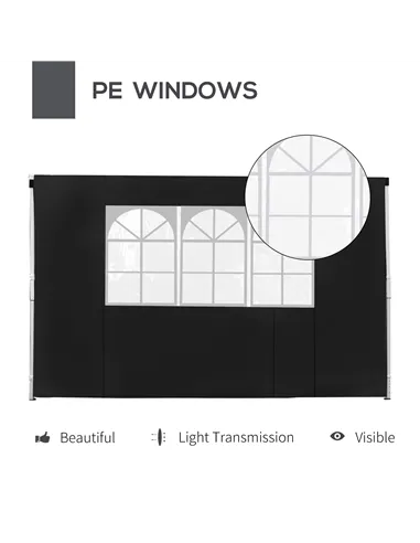 Outsunny 3 Meters Gazebo Replaceable Exchangeable Side Panel Wall Panels Walls With Window, Black