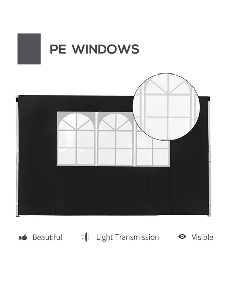 Outsunny 3 Meters Gazebo Replaceable Exchangeable Side Panel Wall Panels Walls With Window, Black