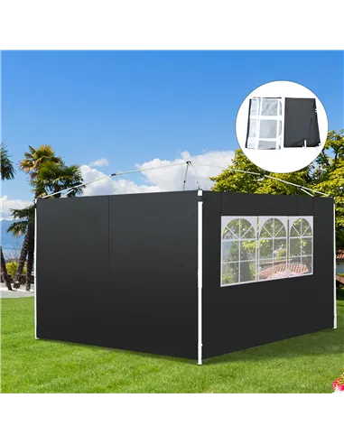 Outsunny 3 Meters Gazebo Replaceable Exchangeable Side Panel Wall Panels Walls With Window, Black