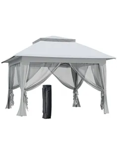 Outsunny 3.6 x 3.6 m Pop up Gazebo with Netting, Height Adjustable Party Tent Instant Canopy Sun Shade Shelter, Grey