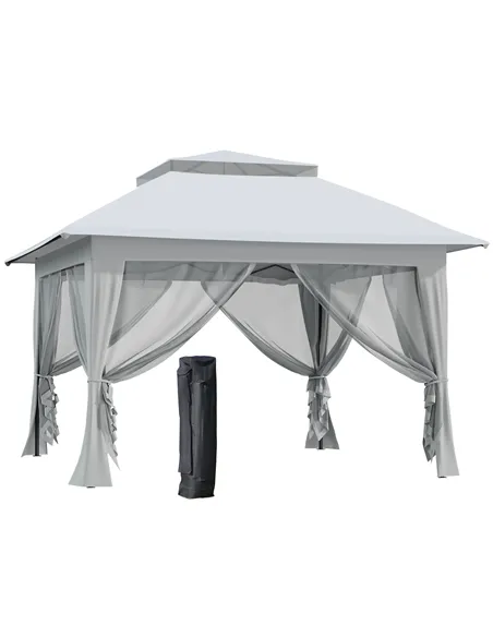 Outsunny 3.6 x 3.6 m Pop up Gazebo with Netting, Height Adjustable Party Tent Instant Canopy Sun Shade Shelter, Grey