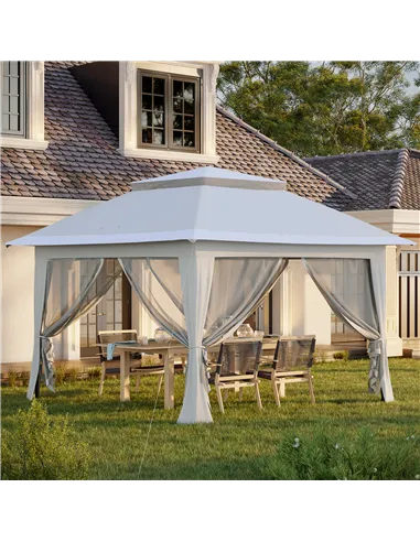 Outsunny 3.6 x 3.6 m Pop up Gazebo with Netting, Height Adjustable Party Tent Instant Canopy Sun Shade Shelter, Grey