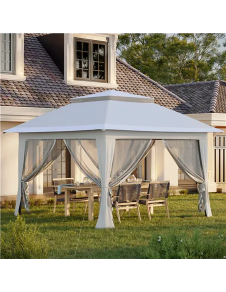 Outsunny 3.6 x 3.6 m Pop up Gazebo with Netting, Height Adjustable Party Tent Instant Canopy Sun Shade Shelter, Grey