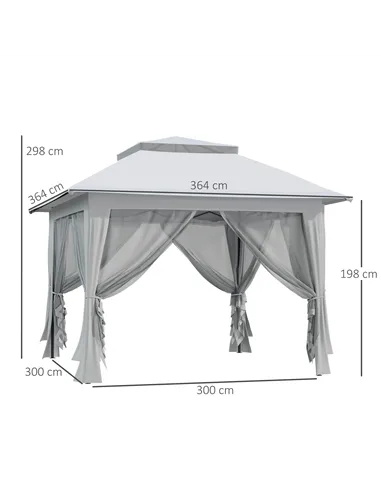 Outsunny 3.6 x 3.6 m Pop up Gazebo with Netting, Height Adjustable Party Tent Instant Canopy Sun Shade Shelter, Grey