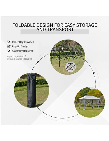 Outsunny 3.6 x 3.6 m Pop up Gazebo with Netting, Height Adjustable Party Tent Instant Canopy Sun Shade Shelter, Grey