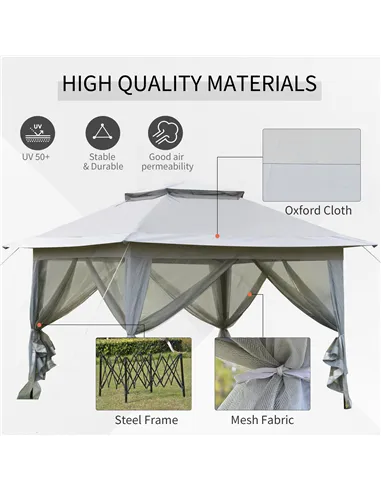 Outsunny 3.6 x 3.6 m Pop up Gazebo with Netting, Height Adjustable Party Tent Instant Canopy Sun Shade Shelter, Grey