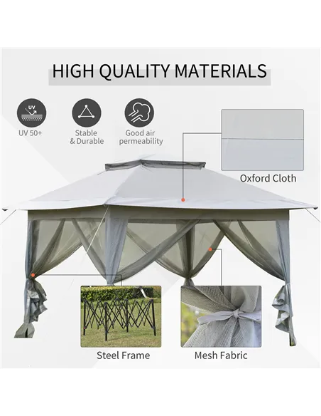 Outsunny 3.6 x 3.6 m Pop up Gazebo with Netting, Height Adjustable Party Tent Instant Canopy Sun Shade Shelter, Grey