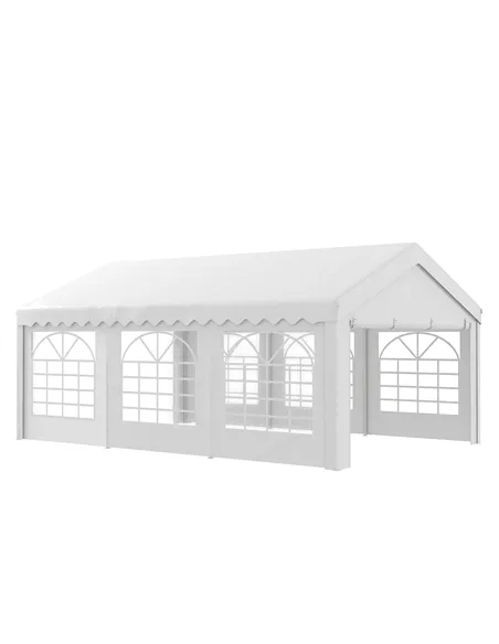 Outsunny 6m x 4m Heavy Duty Garden Gazebo, Galvanised Marquee Party Tent with Removable Sides and Windows for Parties, Wedding a