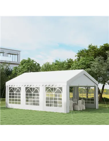 Outsunny 6m x 4m Heavy Duty Garden Gazebo, Galvanised Marquee Party Tent with Removable Sides and Windows for Parties, Wedding a
