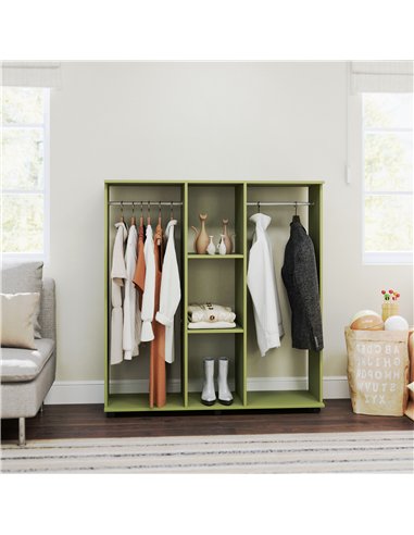 HOMCOM Open Wardrobe Double Mobile Storage Shelves Organizer W/6 Wheels-Green