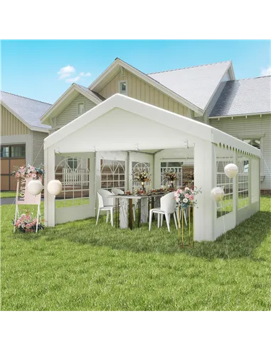 Outsunny 6m x 4m Heavy Duty Garden Gazebo, Galvanised Marquee Party Tent with Removable Sides and Windows for Parties, Wedding a