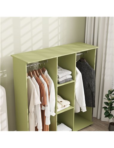 HOMCOM Open Wardrobe Double Mobile Storage Shelves Organizer W/6 Wheels-Green
