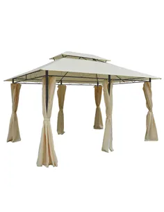 Outsunny 4m x 3(m)Garden Gazebo, Double Roof Outdoor Gazebo Canopy Shelter with Curtains, Solid Steel Frame for Lawn and Deck, B