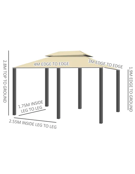 Outsunny 4m x 3(m)Garden Gazebo, Double Roof Outdoor Gazebo Canopy Shelter with Curtains, Solid Steel Frame for Lawn and Deck, B