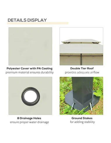Outsunny 4m x 3(m)Garden Gazebo, Double Roof Outdoor Gazebo Canopy Shelter with Curtains, Solid Steel Frame for Lawn and Deck, B