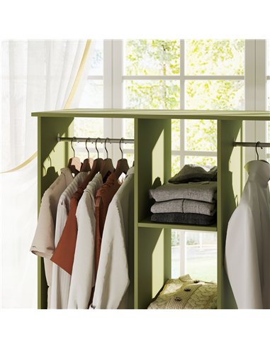 HOMCOM Open Wardrobe Double Mobile Storage Shelves Organizer W/6 Wheels-Green