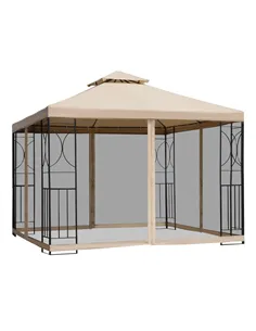 Outsunny 3(m) x 3(m) Garden Gazebo, Double Roof Outdoor Gazebo Canopy Shelter with Netting, Solid Steel Frame for Garden, Lawn, 