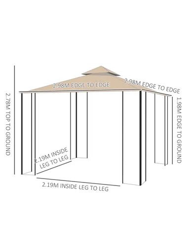 Outsunny 3(m) x 3(m) Garden Gazebo, Double Roof Outdoor Gazebo Canopy Shelter with Netting, Solid Steel Frame for Garden, Lawn, 