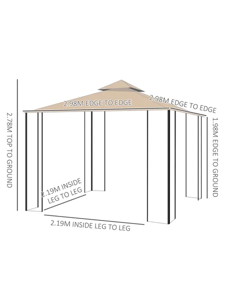 Outsunny 3(m) x 3(m) Garden Gazebo, Double Roof Outdoor Gazebo Canopy Shelter with Netting, Solid Steel Frame for Garden, Lawn, 