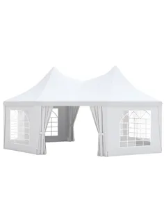 Outsunny 8 Sides Octagonal Garden Gazebo Marquee Party Tent Wedding Canopy Outdoor Heavy Duty Metal Frame (6.8m x 5m) - White