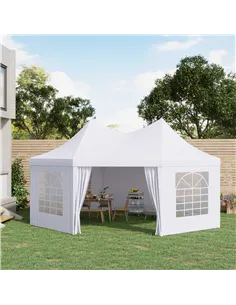Outsunny 8 Sides Octagonal Garden Gazebo Marquee Party Tent Wedding Canopy Outdoor Heavy Duty Metal Frame (6.8m x 5m) - White 2